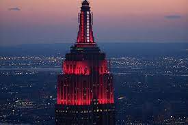 Empire State Building in NYC in Red for Emergency Responders